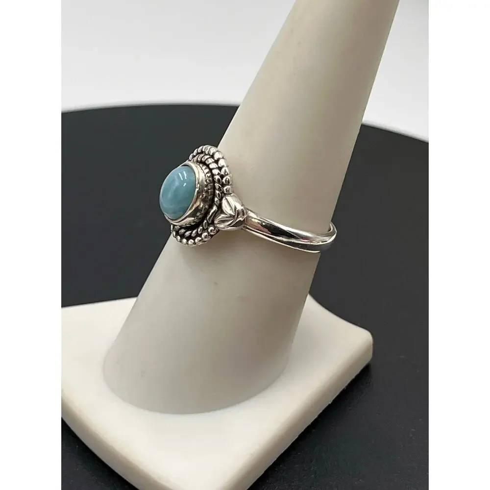 Natural Larimar Ring 925 Sterling Silver Handmade Oval Cabochon Gemstone‎ Sz 8